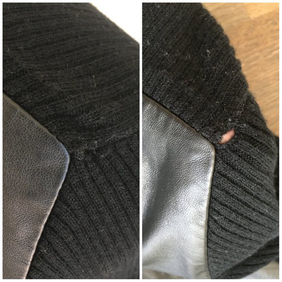 Revolve Soyer Black Leather Wool V Neck Asymmetrical Ribbed Crop Sweater Small - Picture 12 of 14